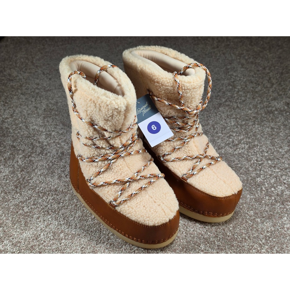 Universal Thread Zenita Water Repellent Faux Shearling Moon Boots Cognac Brown 6